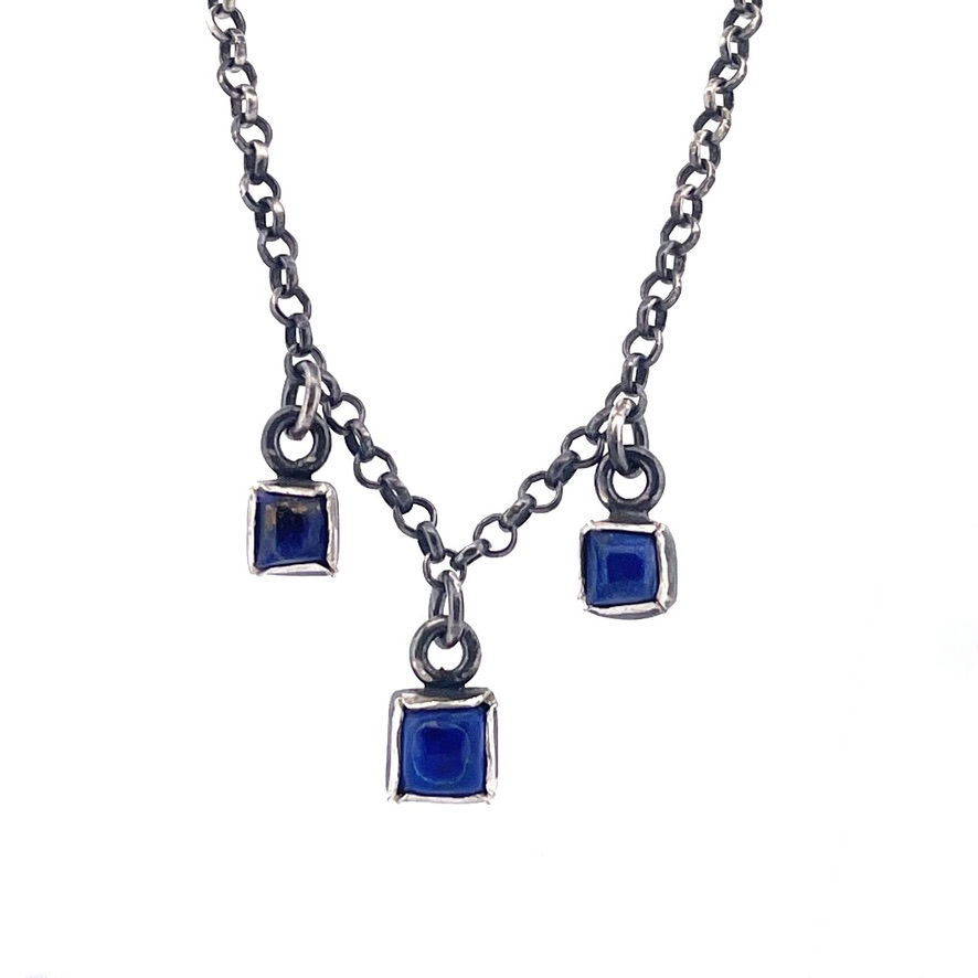 three jax Lapis Lazuli gemstone sterling silver necklace