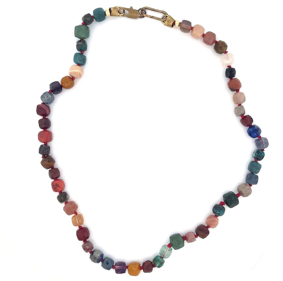 Three jax RAINBOW 4-5mm faceted cube gemstone necklace handmade unique original sterling silver 925 designer harmony