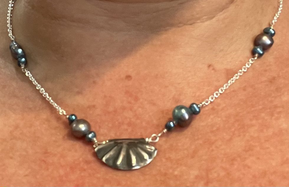 three jax peacock blue pearl and shell sterling silver necklace