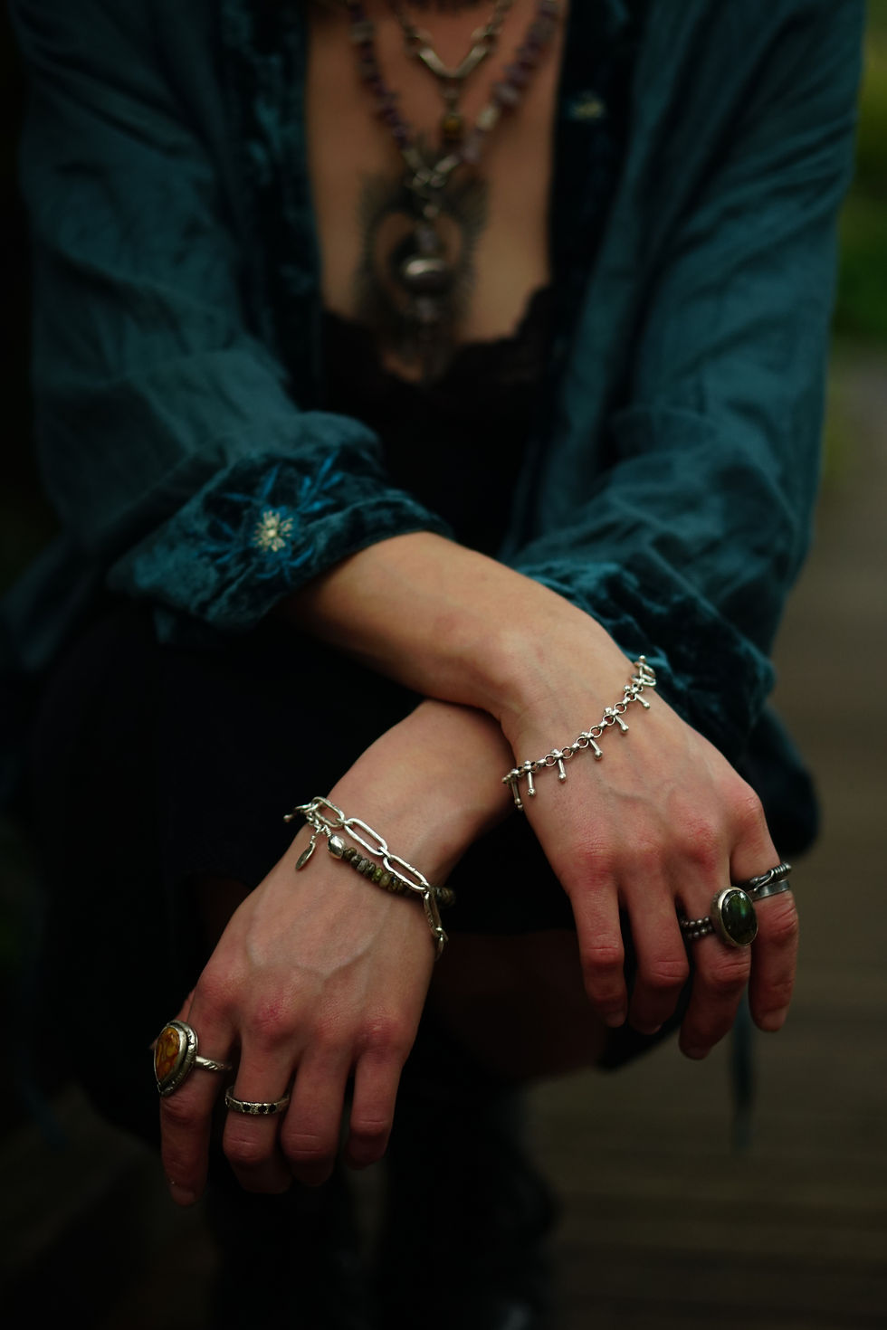 Miniature : three jax AURORAL Bones solid sterling silver bracelet
