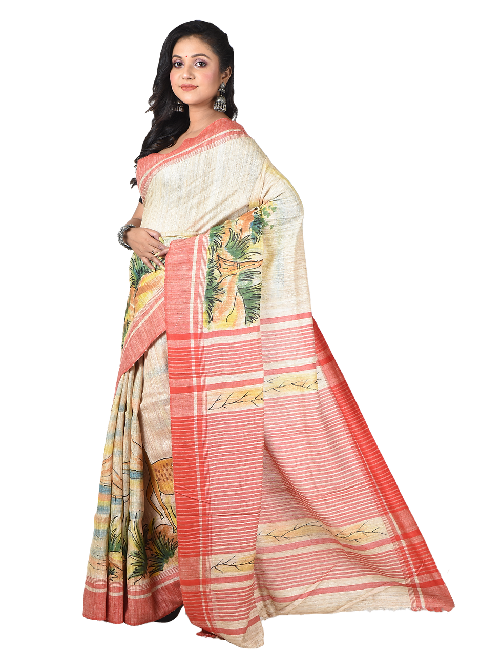 Printed Ghicha Tussar Saree with Blouse Piece | Code -HD/PG/001