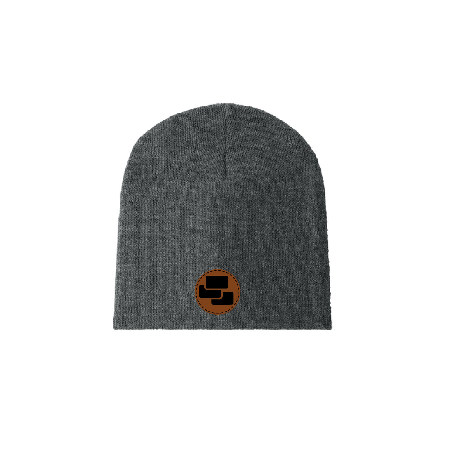 Port Authority Beanie Cap, Engraved Leather Icon Patch