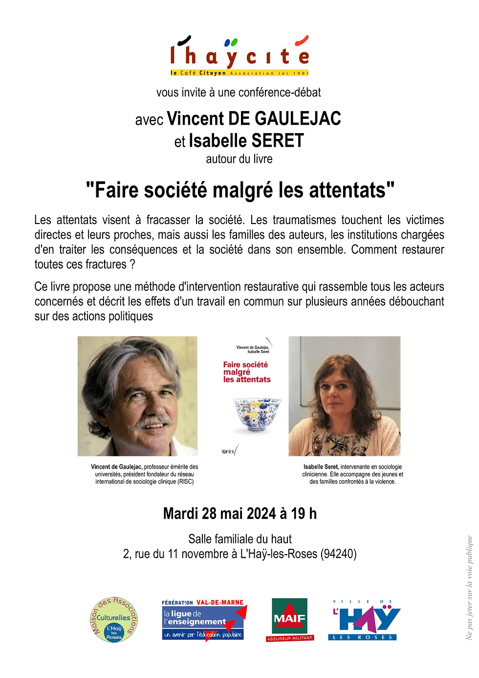 Conférence-débat autout du livre "Faire société malgré les attentats"