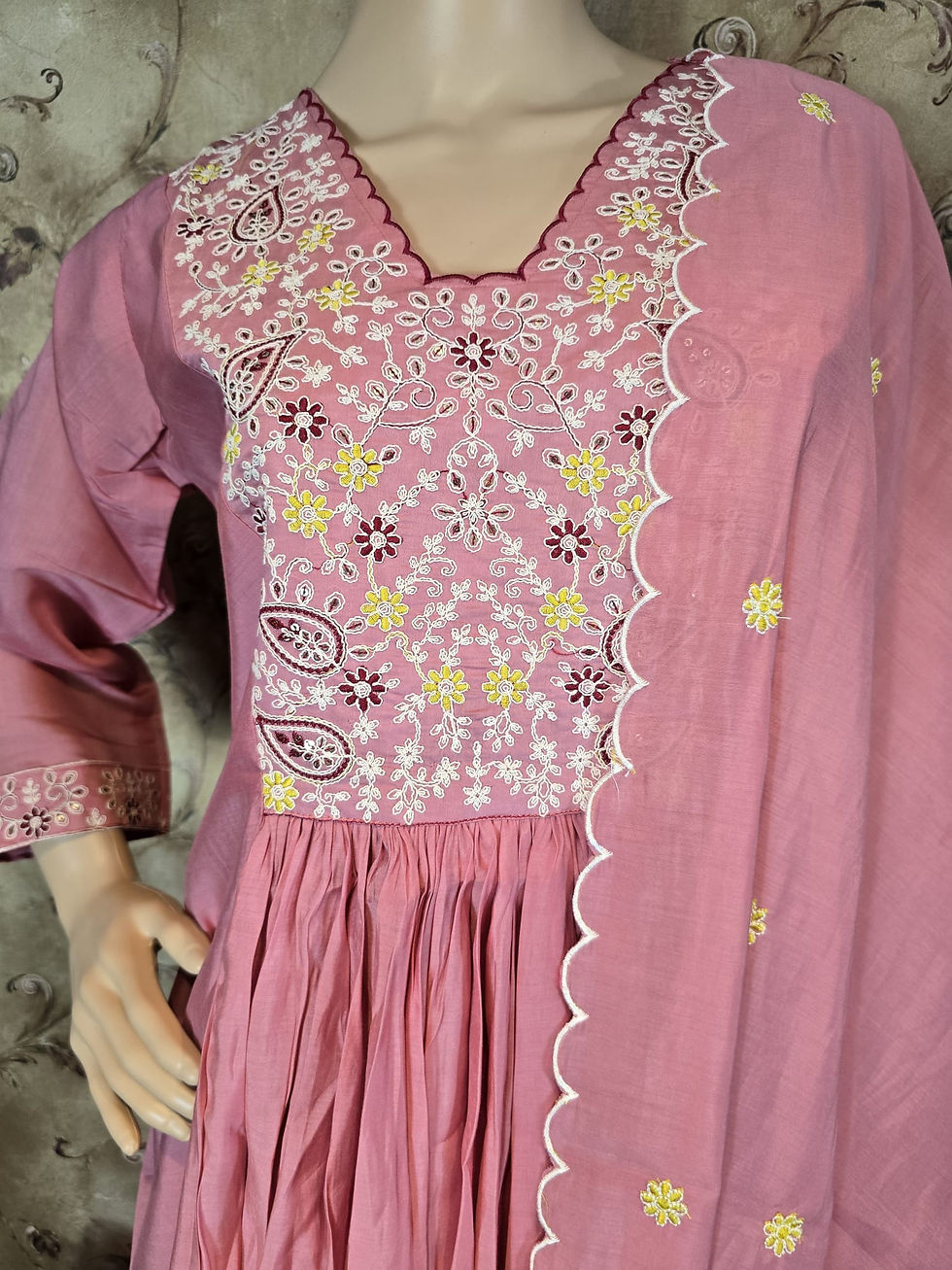 Thumbnail: Designer Mul Chanderi silk dress
