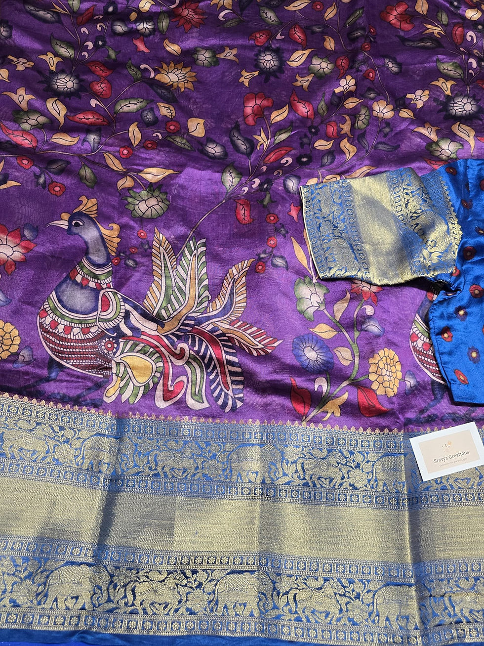 Thumbnail: Banaras Dupion Silk pen Kalamkari Digital print Saree