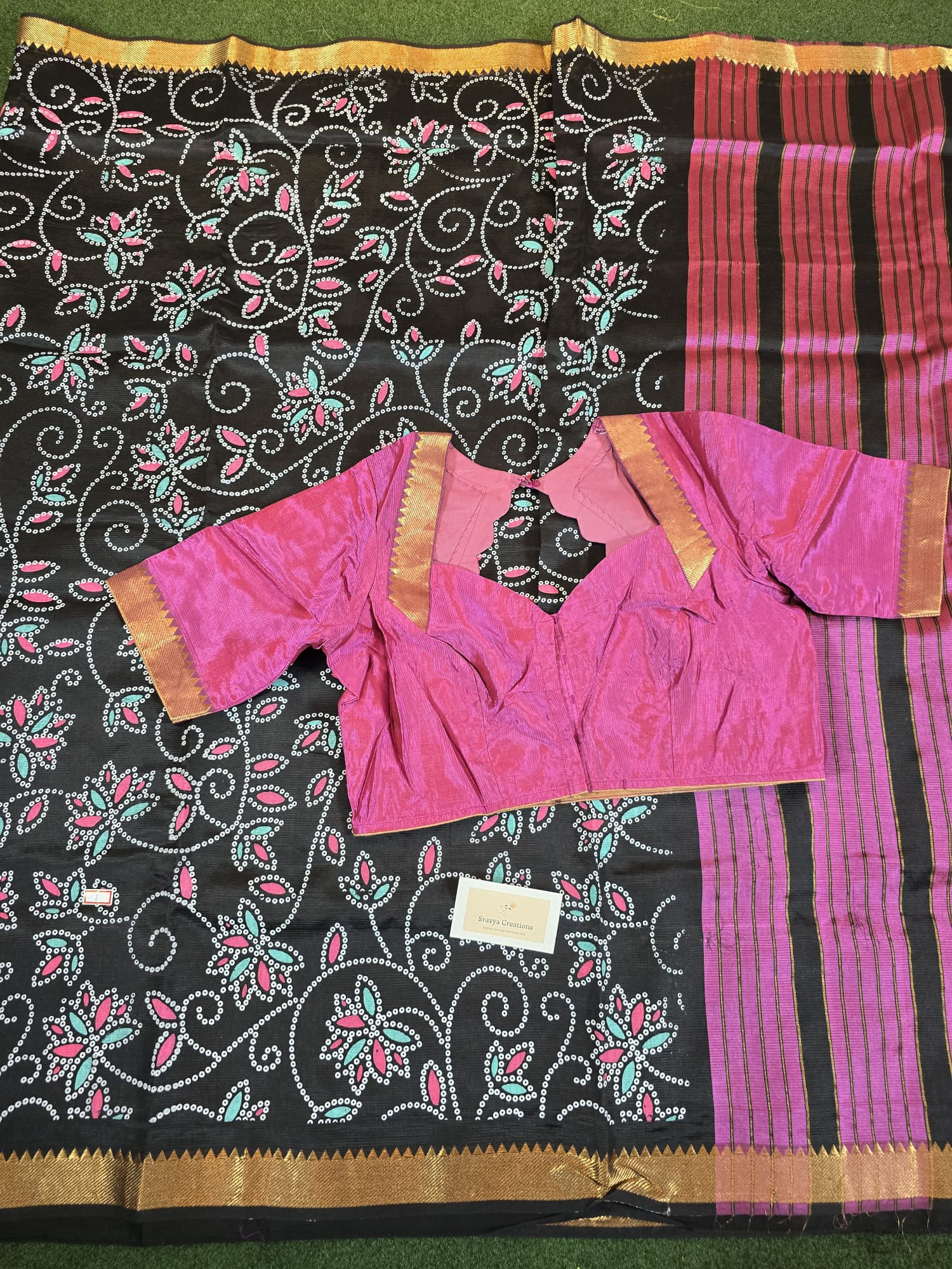 Pure Handloom Mangalagiri Silk Saree With Stitched Blouse