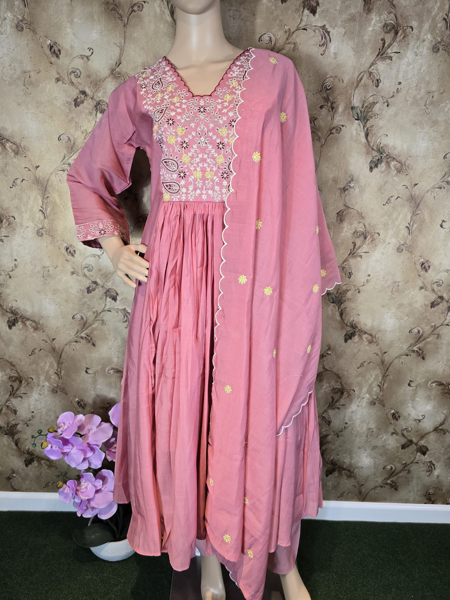 Designer Mul Chanderi silk dress