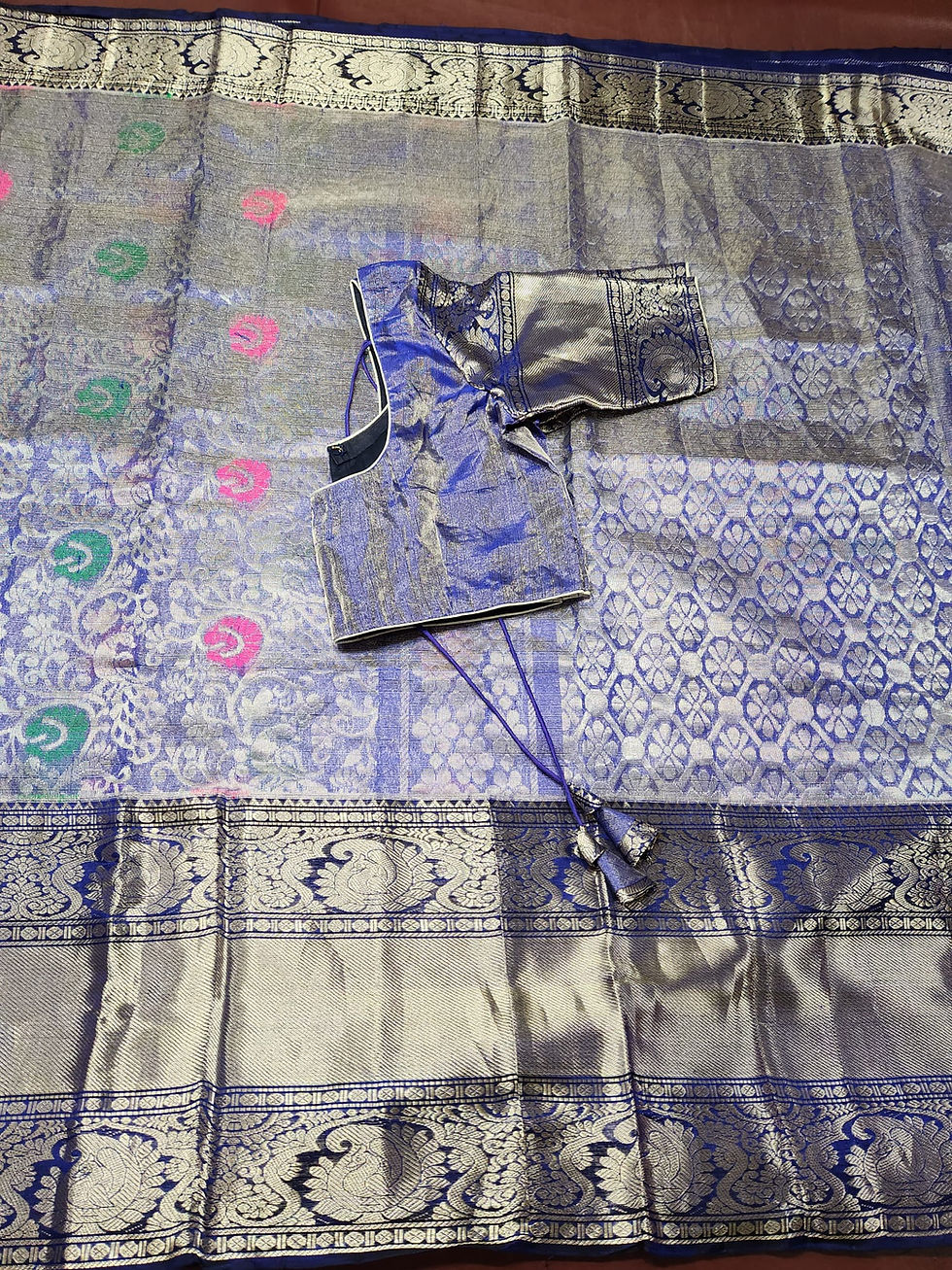 Thumbnail: Pure Tissue Kuppadam Pattu Saree with Stitched Blouse