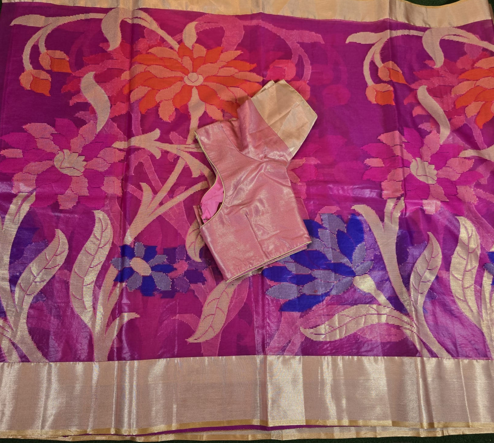 Paper Silk Saree with Stitched Blouse