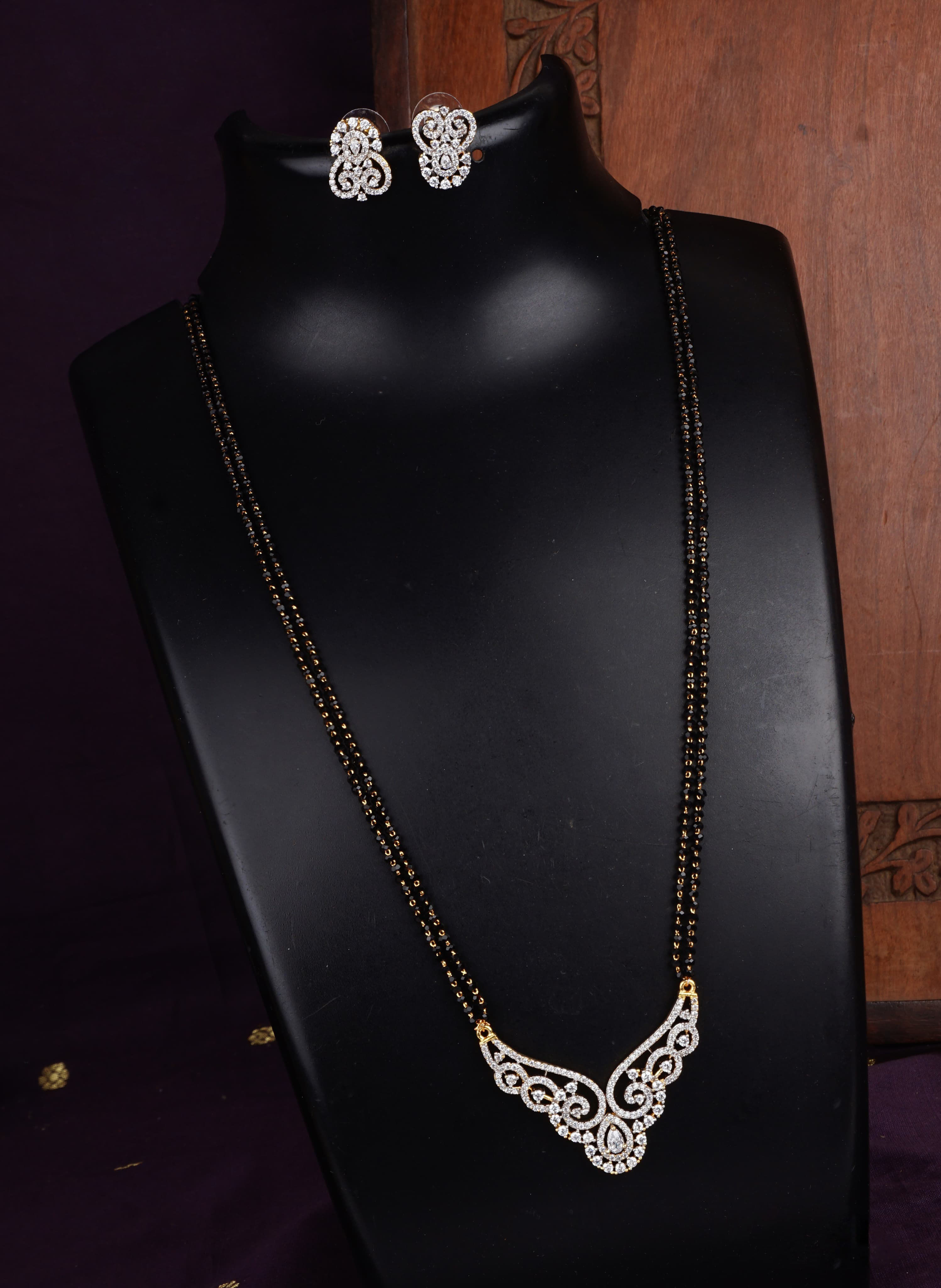Beautiful Black Beads Mangalsutra chain with earrings