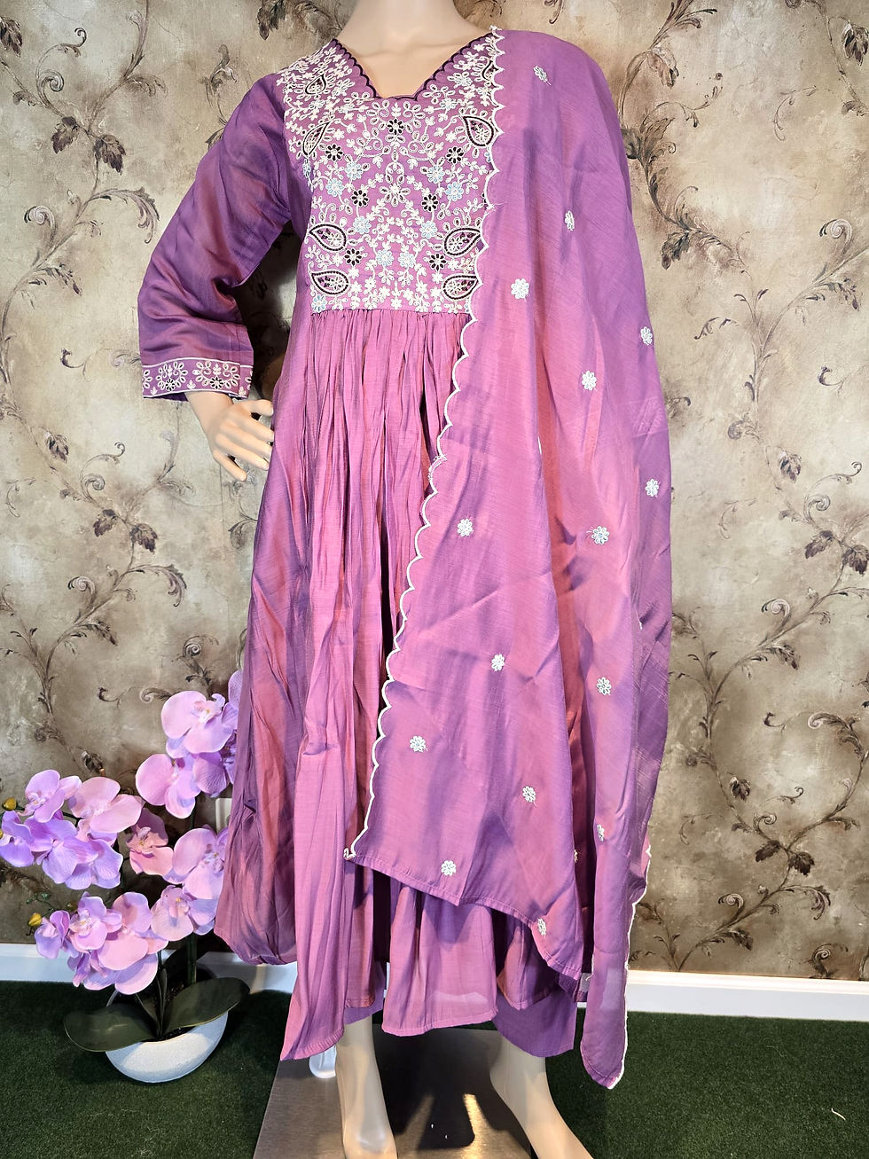 Thumbnail: Designer Mul Chanderi silk dress