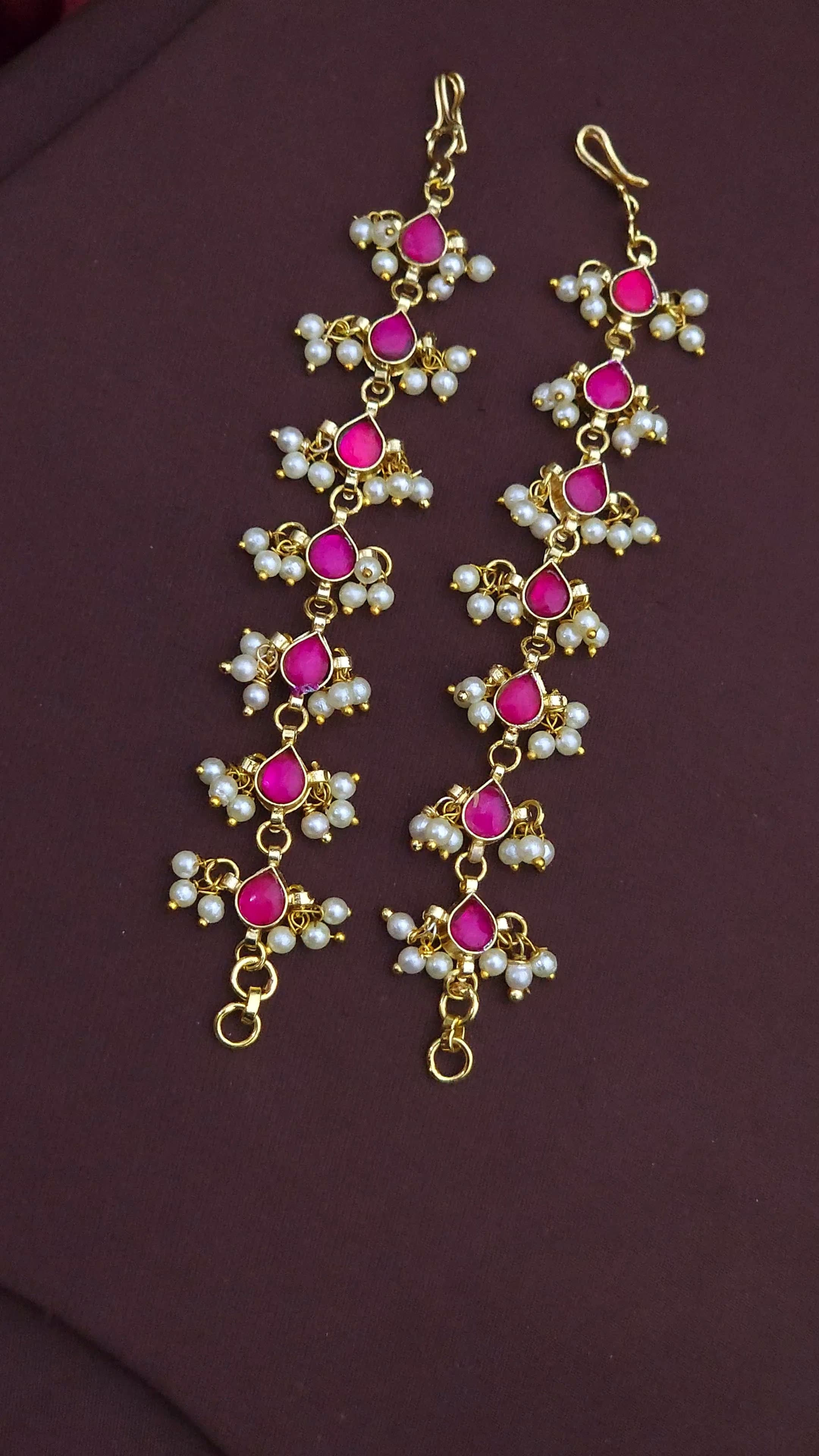 Ruby and Pearl Ear Chains [Matilu]