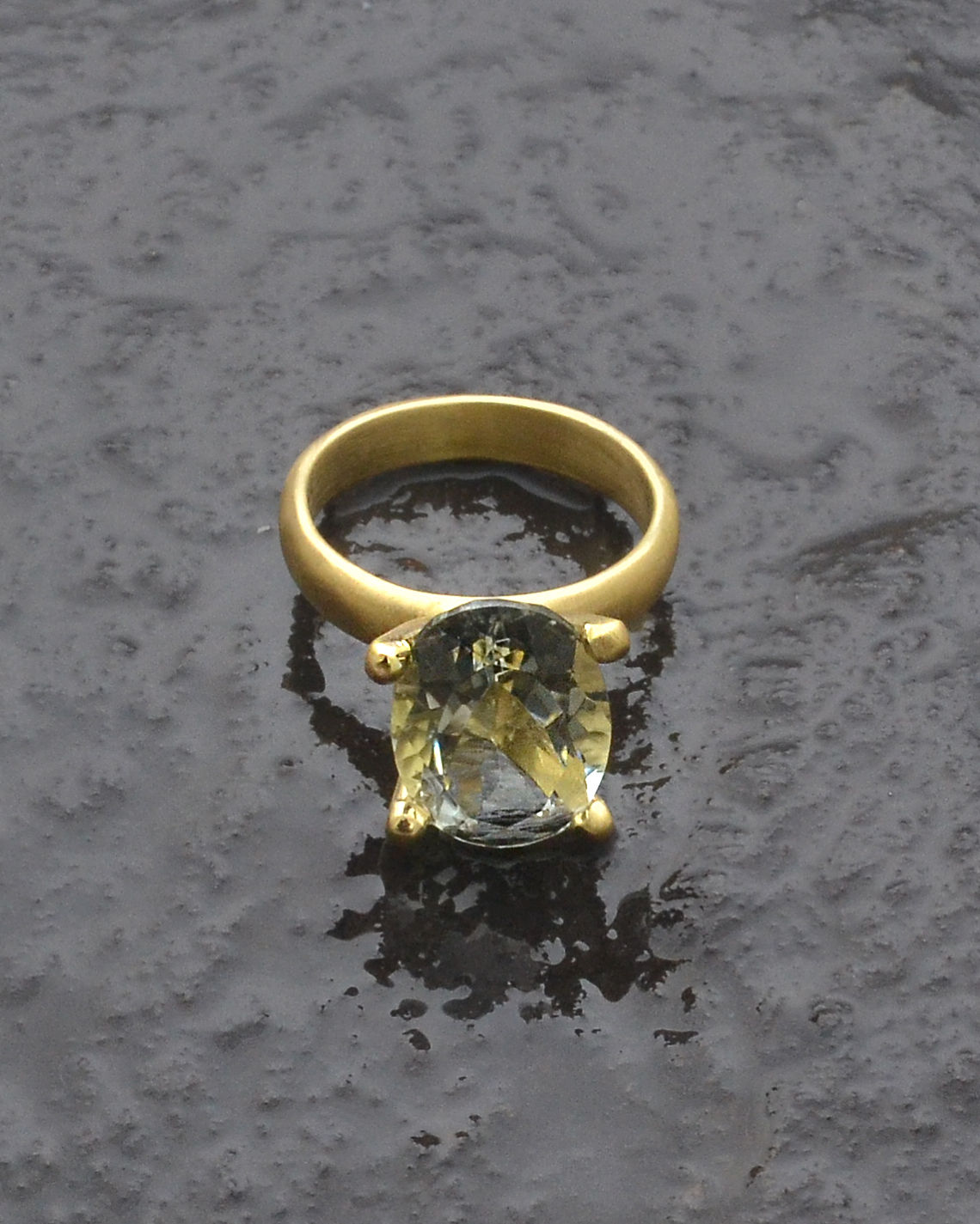 Green Amethyst Crown Ring with matte gold plate