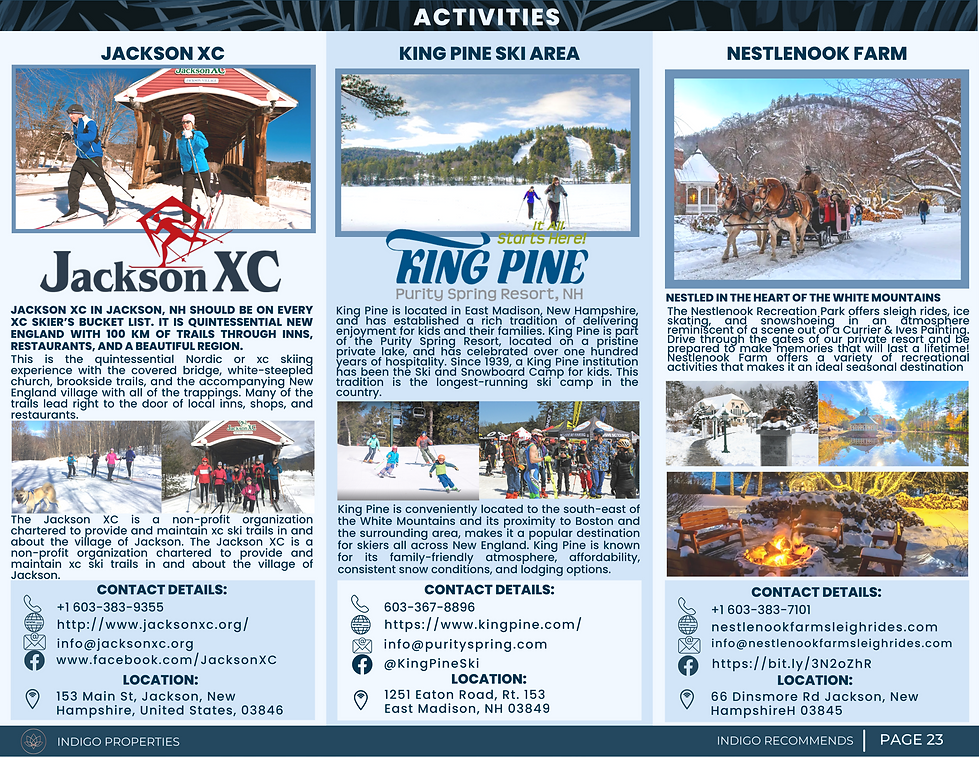 INDIGO PROPERTIES VACATION RENTAL RECOMMENDATIONS IN THE WHITE MOUTAINS OF NEW HAMPSHIRE