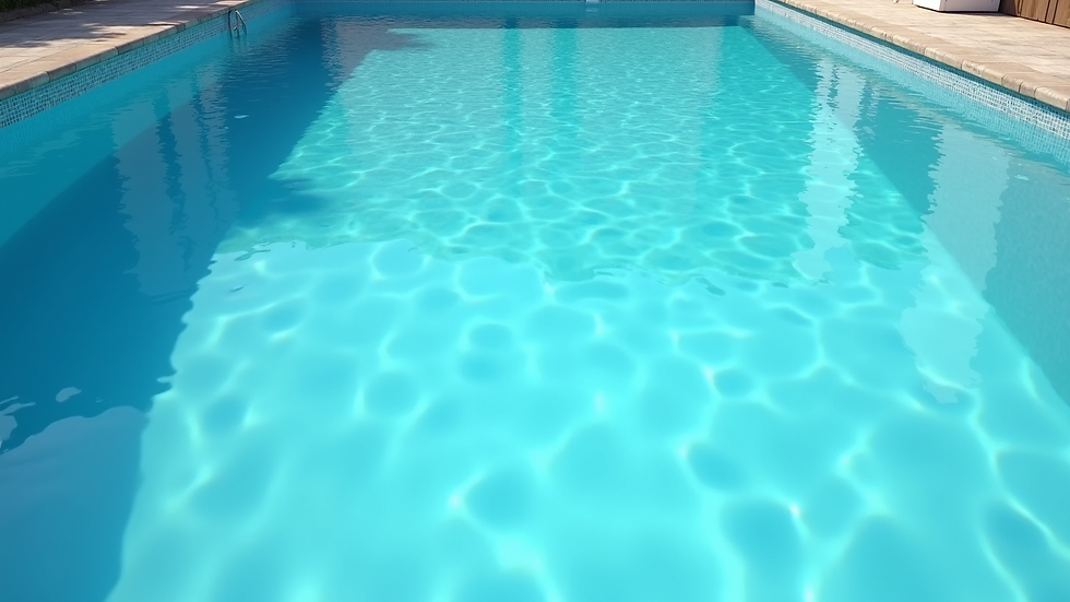 High angle view of a freshly resurfaced swimming pool with clear blue water