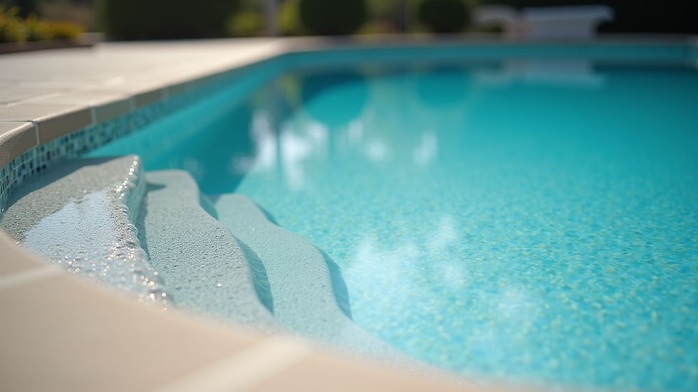 Close-up view of a pool resurfacing project with new pebble finish