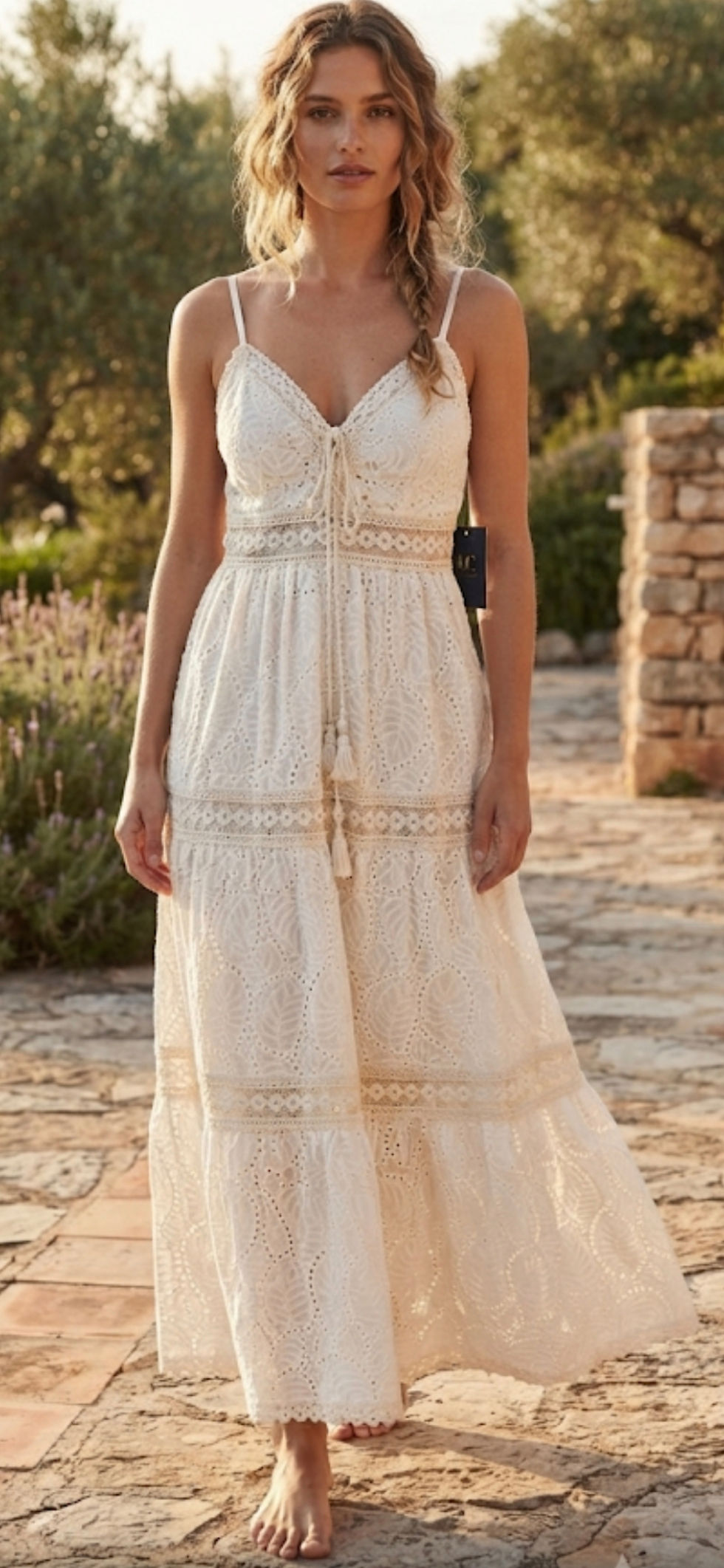 Miniaturbild: Resort Stil strukturiertes Trägerkleid mit Rüschen