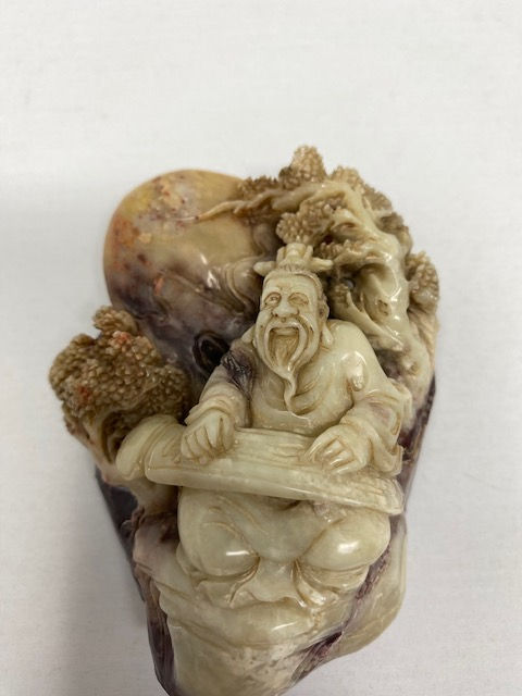 Thumbnail: Chinese Carved Soapstone Seal : Scholar with Musical Instrument