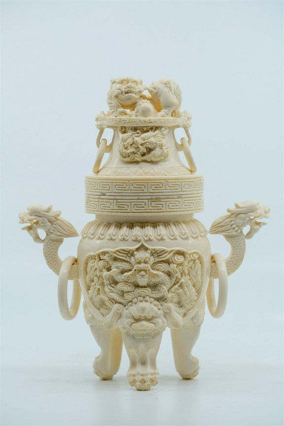 Thumbnail: Antique Bone Carved Lidded Urn