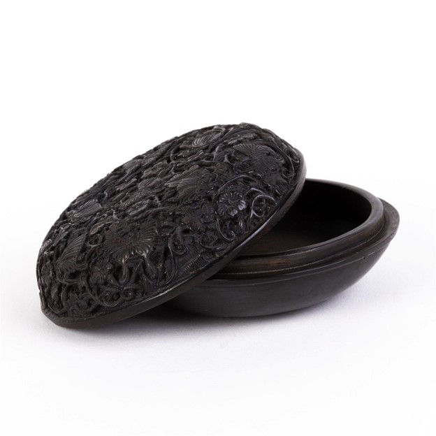 Thumbnail: Japanese Round Wood Box with Butterflies Signed