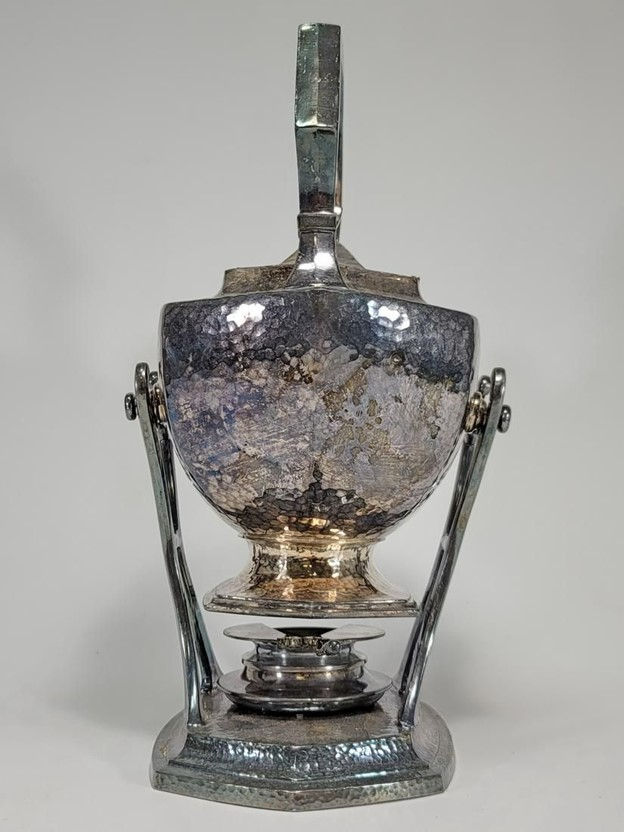Thumbnail: SHM & Co hand hammered silverplated teapot