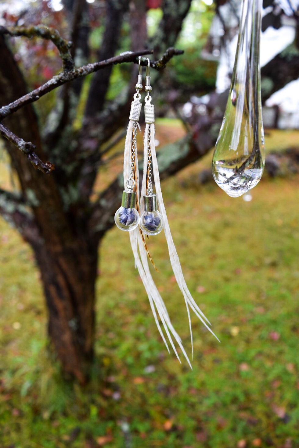 Miniature : Boucles d'oreilles plumes et lavande