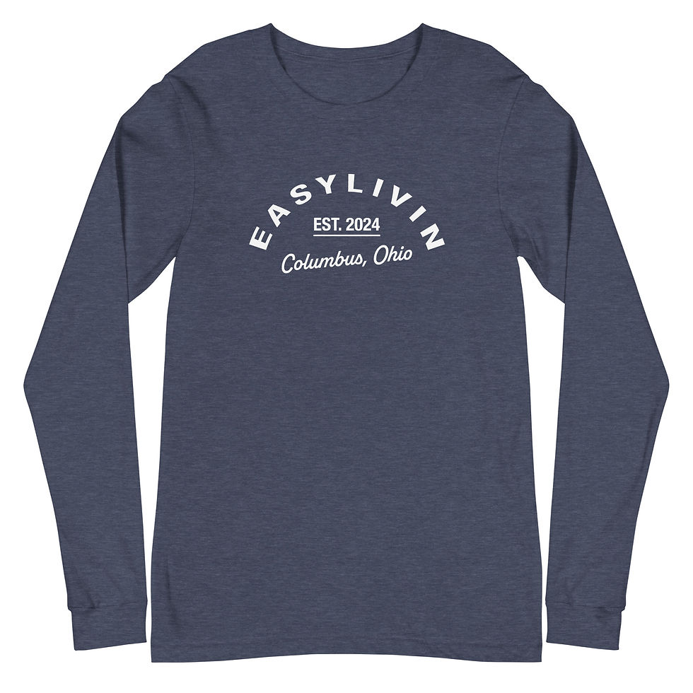 Soft, comfortable long sleeve t-shirt from EasyLivin. The establishment long sleeve, this is a view of the front of the long  sleeve tee, in a heather navy color