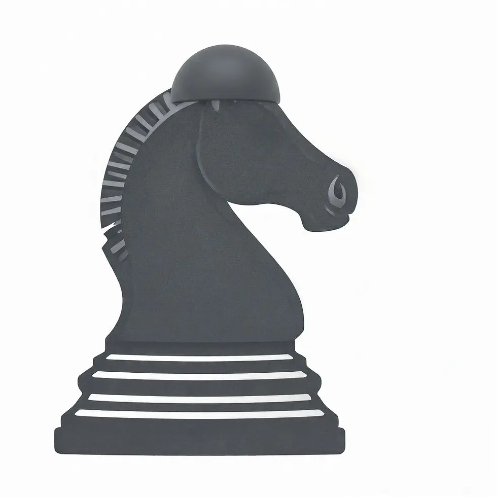 Digital illustration of a black chess knight piece. The minimalist design is presented on a plain white background.
