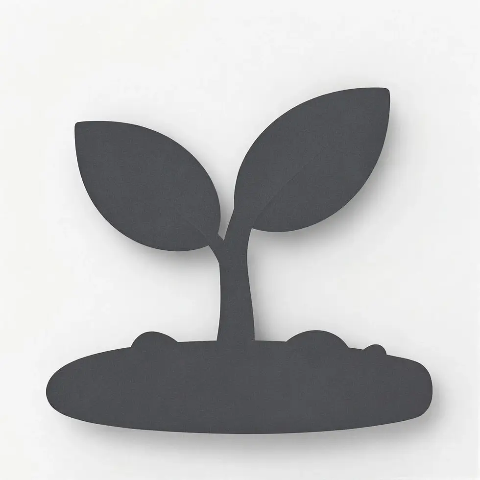 Graphic icon of a seedling emerging from soil. A minimalist symbol of growth and new beginnings.