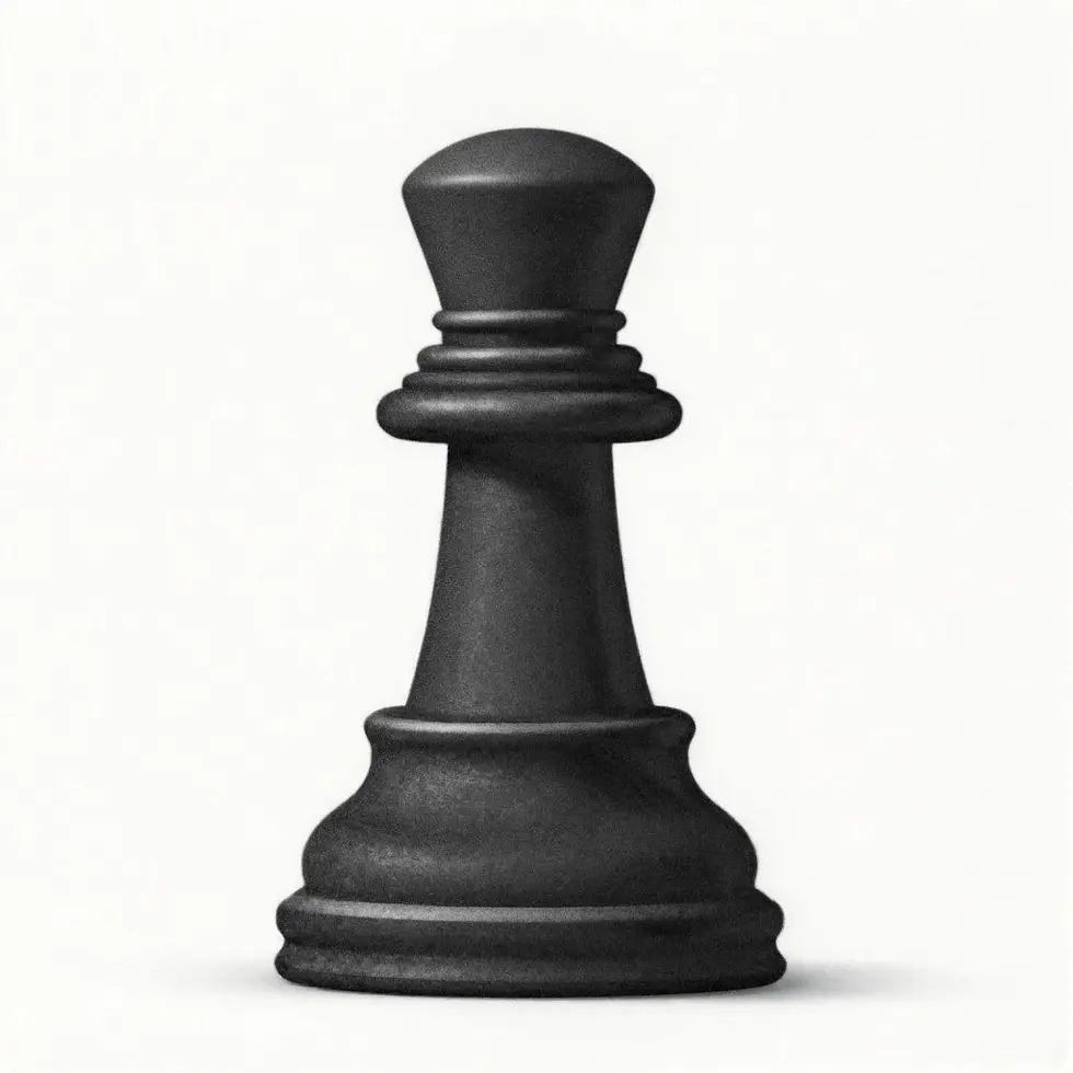 Studio photography of a solitary black chess pawn. The piece stands centered against a plain, neutral background with subtle shading.