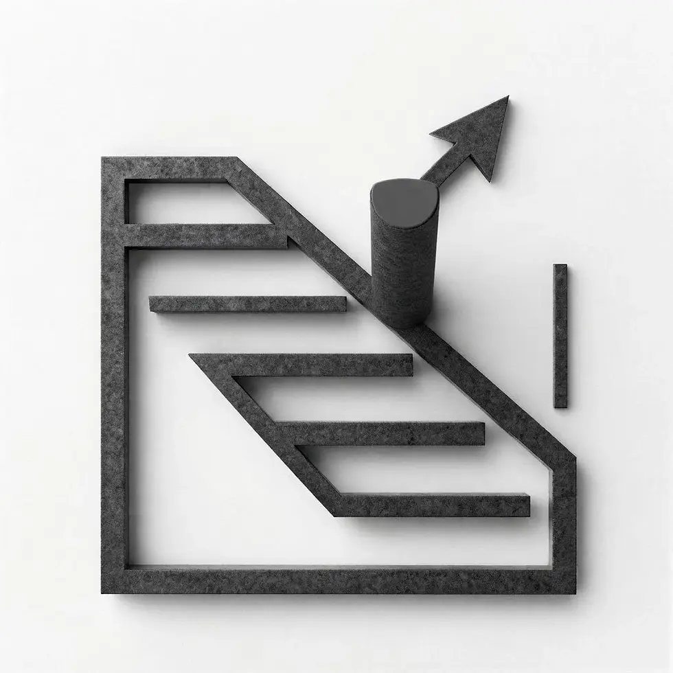 3D illustration of an abstract graphic symbolizing growth and progress. The modern design features an upward trending arrow against a clean white background.