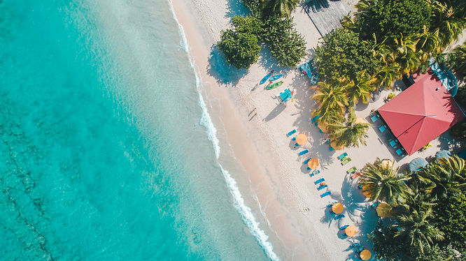 Aerial view of a Caribbean resort and beach
