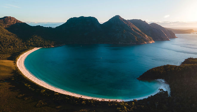 Aerial view of Wineglass Bay Beach in Tasmania, Australia