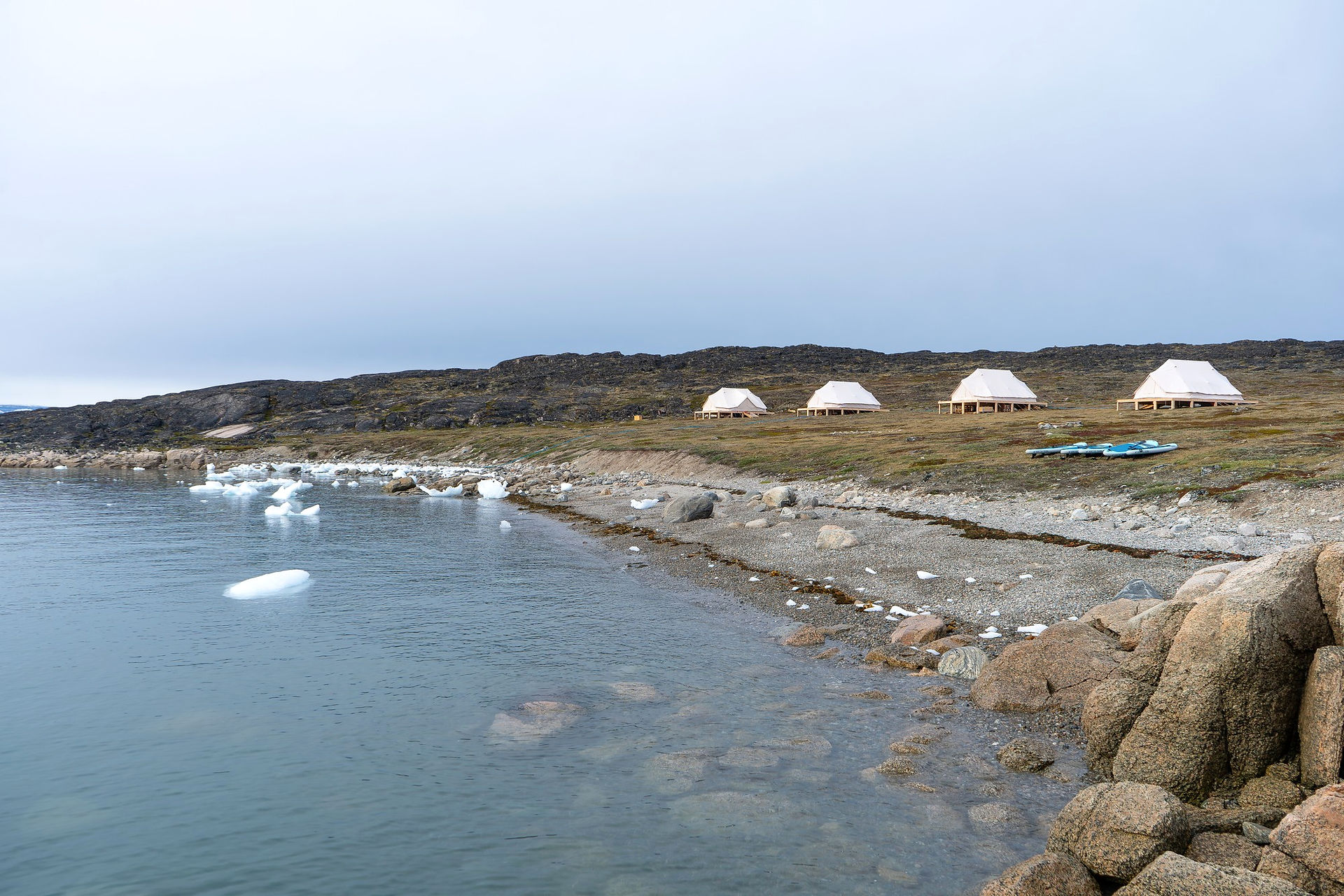 Luxury camp on the shore near Saqqaq. Greenland