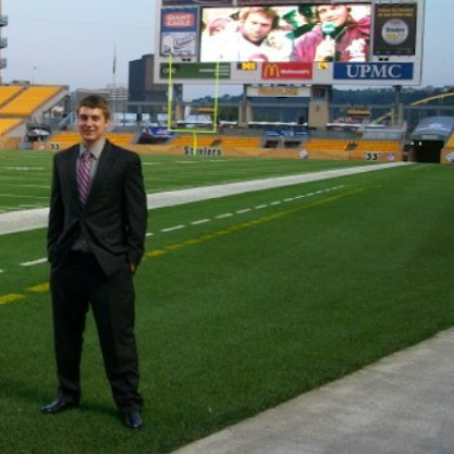 Drew on the field at Heinz Field in Pittsburgh while interning for the Arizona Cardinals in 2009