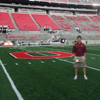 Drew at midfield prior to the Gophers Football game versus Ohio State while working for Gophers Football in 2008