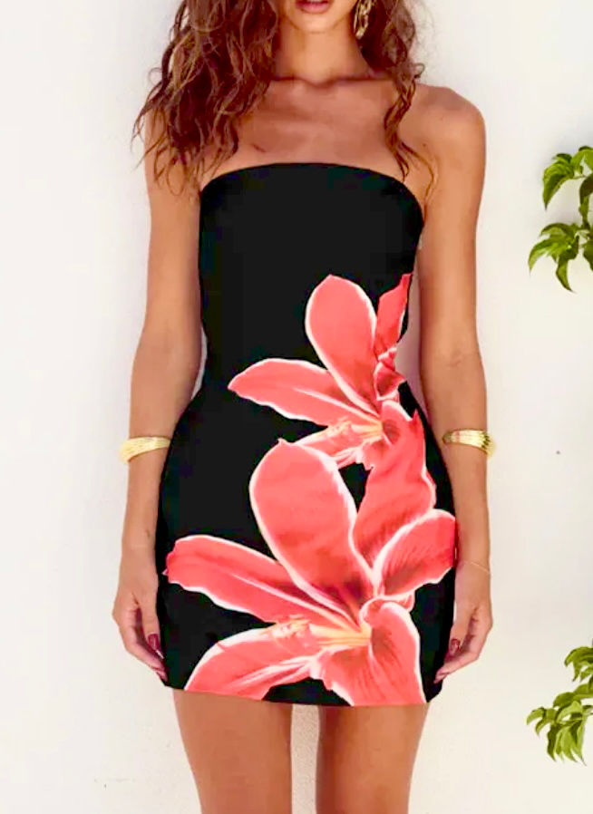 HIBISCUS MINI DRESS - Noir 