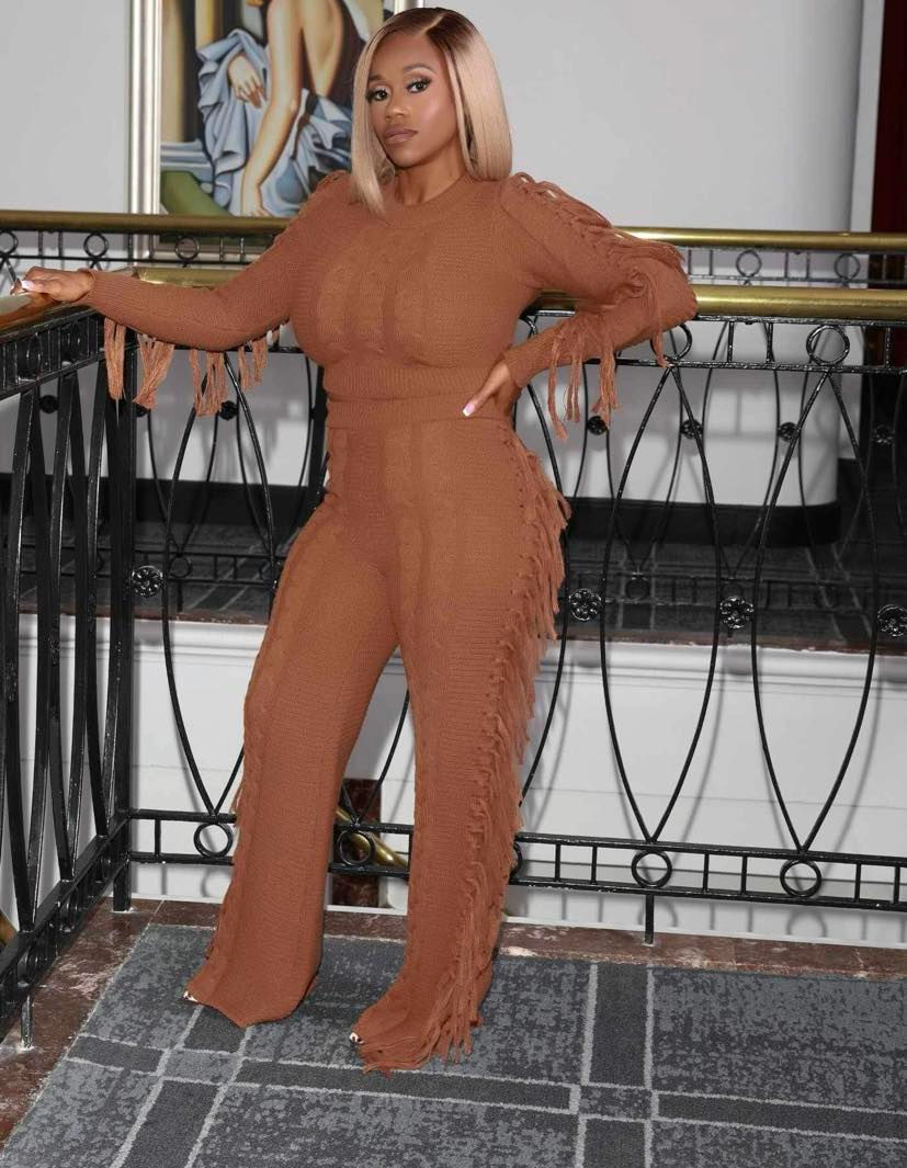 Fringe Knit Pants Set | Fringe 2 Piece Sets | Luxe Boutique251