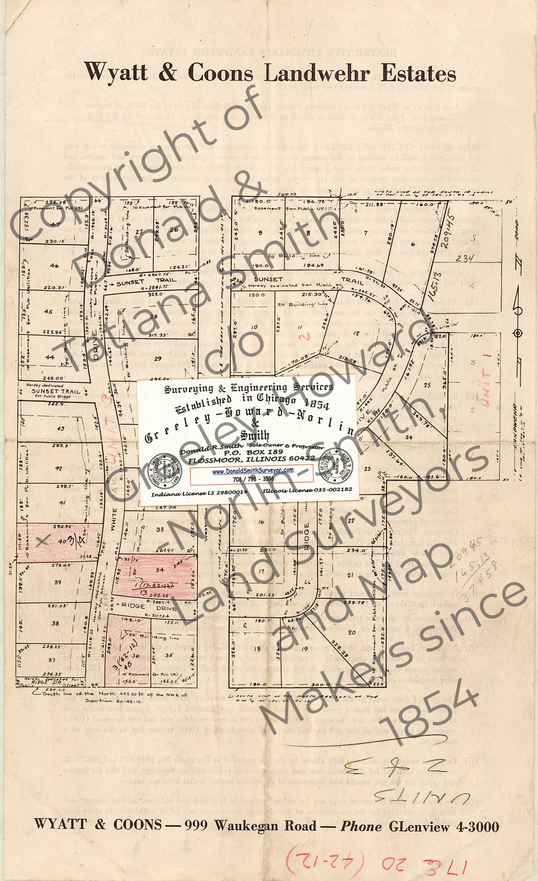 Chicago Vintage 1955 Advert Map of Northbrook IL: Landwehr Estates Units 2+ 3