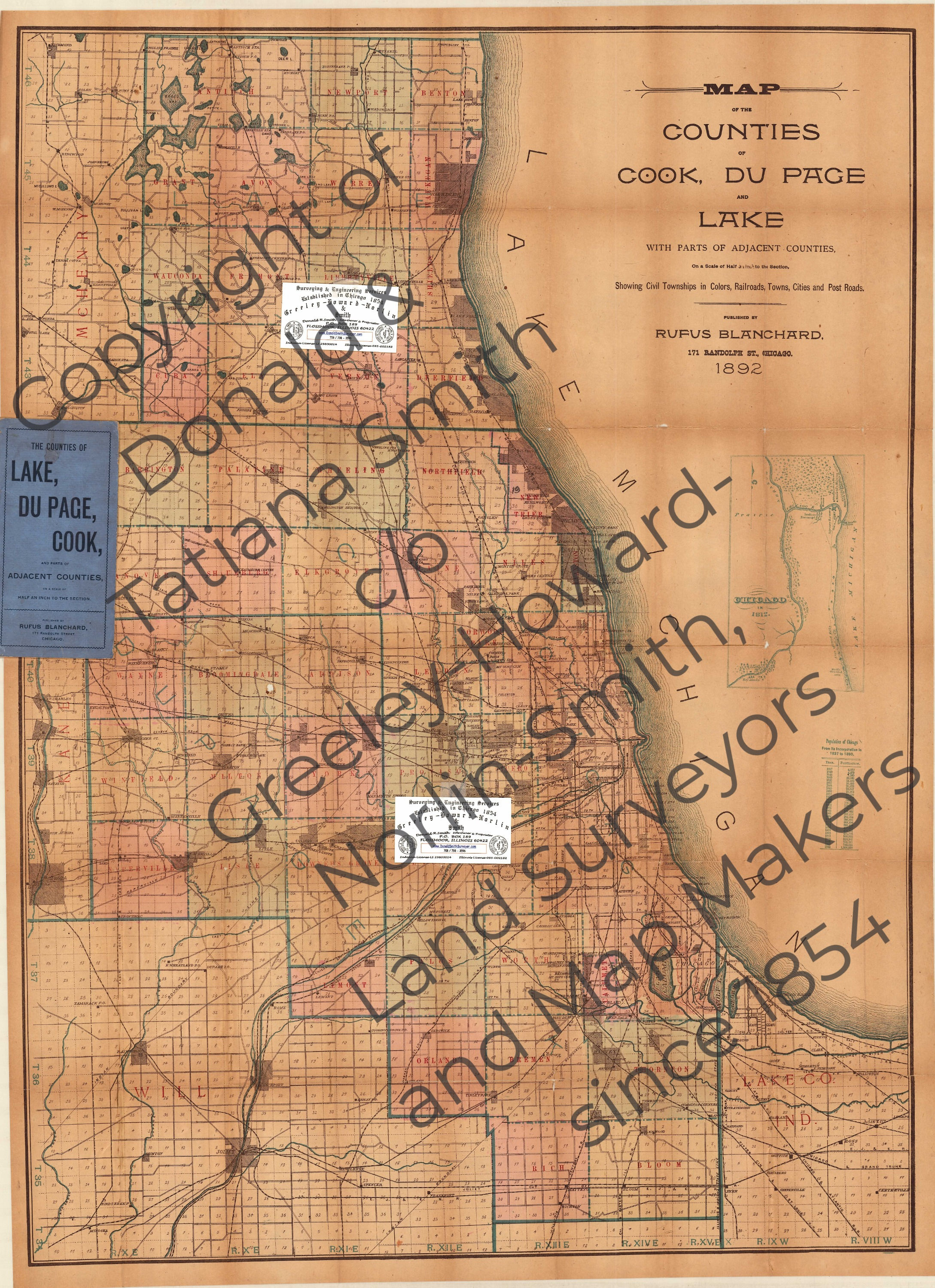 Chicagoland Antique 1892 Map of Cook, DuPage & Lake Counties, IL, in Booklet