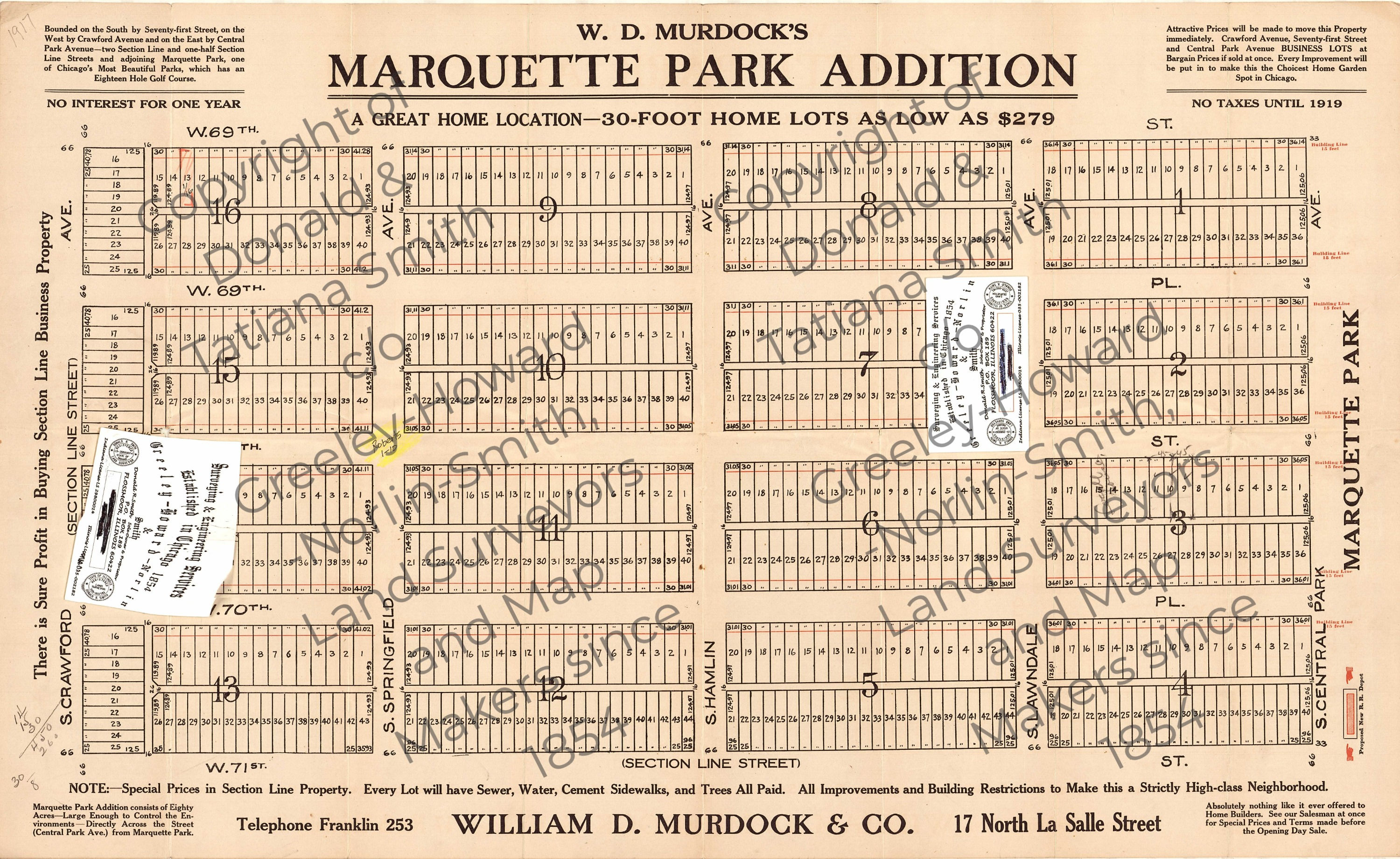 Chicago Antique 1917 Advert Map of West Lawn area : Marquette Park ADD
