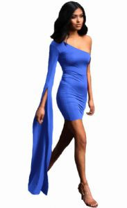 Thumbnail: Women's One Shoulder Flare Long Sleeve Bodycon Dress