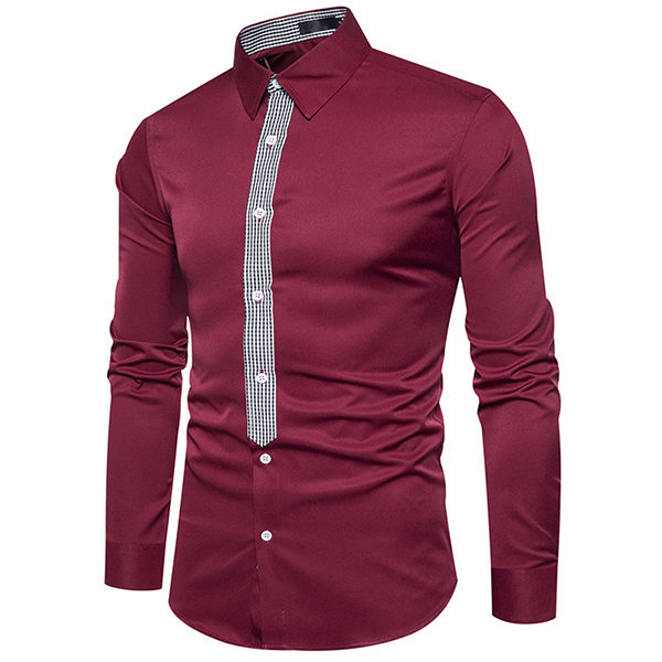 Contrast Color Plaid Patchwork Men Shirt