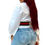 Thumbnail: White Striped Patchwork Long Sleeve Crop Tops