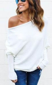 Thumbnail: Women One Shoulder Knit Cotton Fashion Tops
