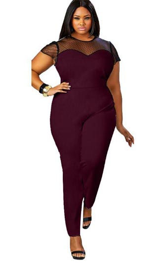Thumbnail: Sexy Black Top Lace See Through Plus Size Jumpsuit