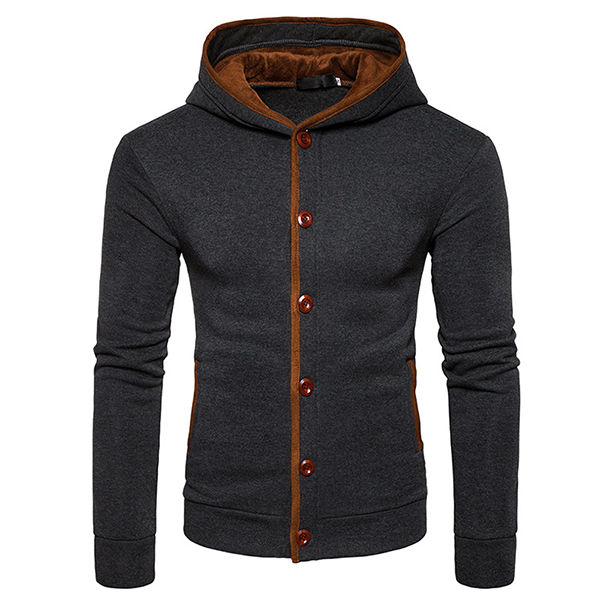 Thumbnail: Hooded Contrast Color Single Breasted Hoodies
