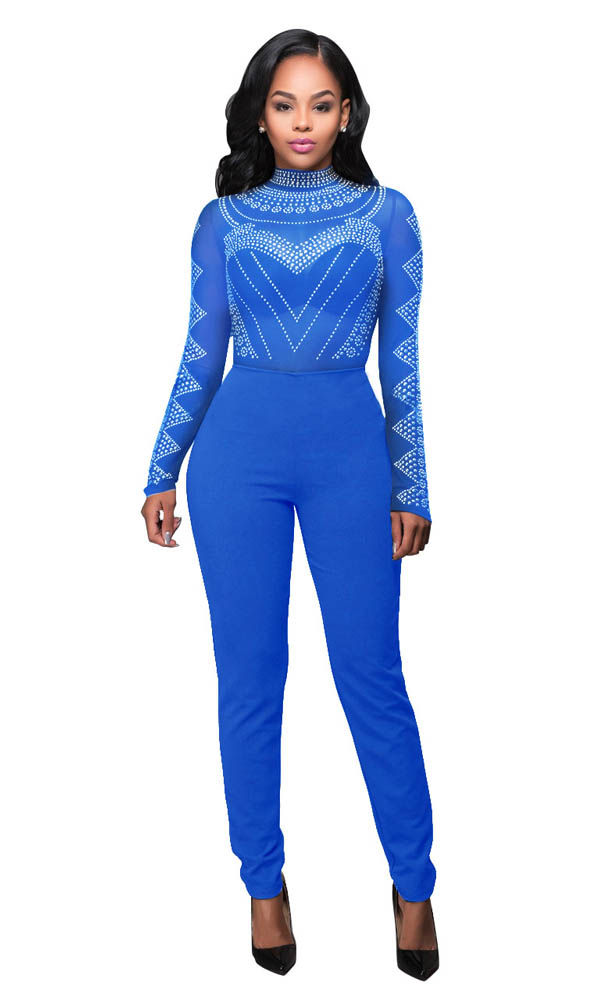 Thumbnail: Mesh Printing Sexy Long Pants Jumpsuit