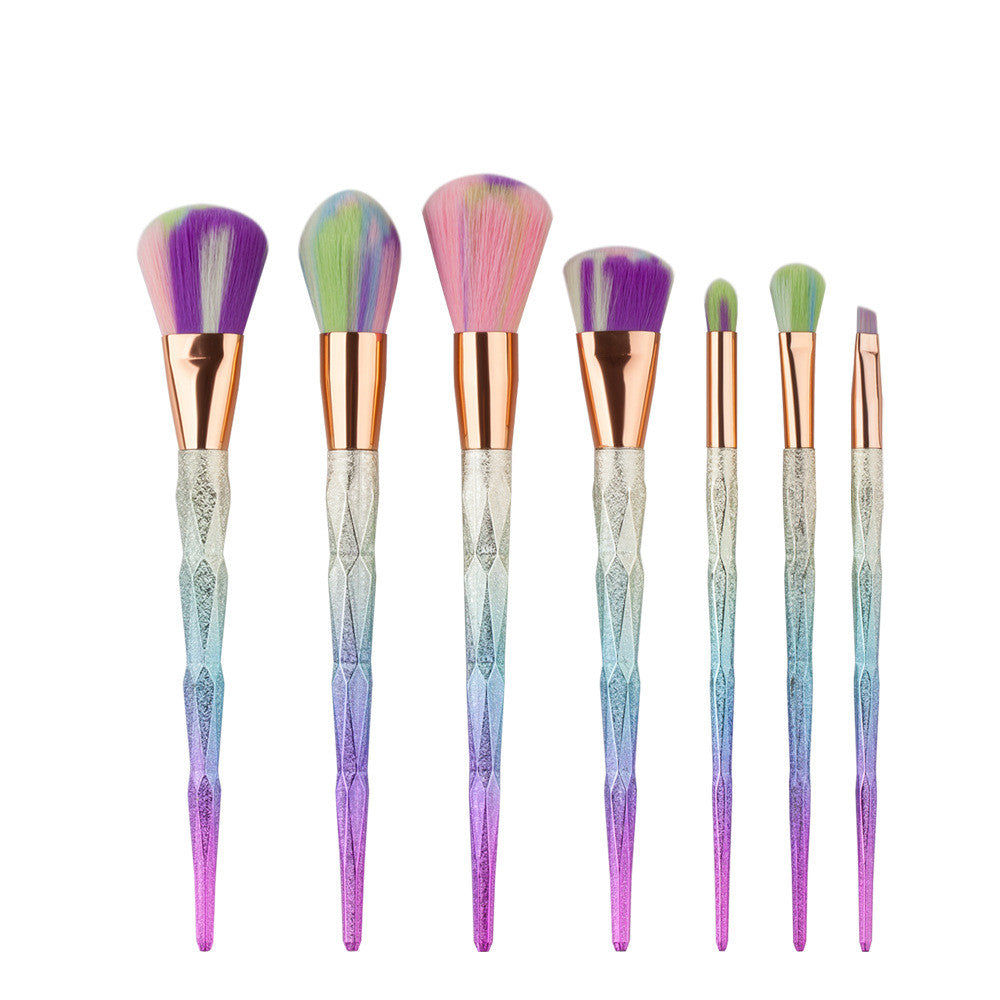 7-Piece Diamond Shape Rainbow Handle Makeup Brush Set – Professional Face & Eye