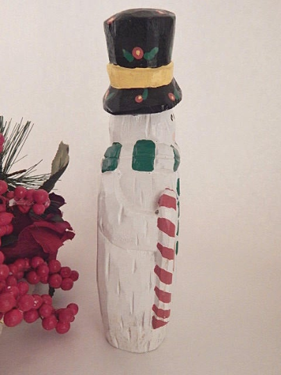 Thumbnail: figurine, showman, winter, folk art, primitive, rustic, christmas decor,    Snowman Figurine, Carved Wood Style, Resin, Rusti